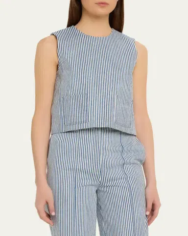 Adam Lippes Ludlow Striped Twill Sleeveless Top | Thumbnail 4 Adam Lippes Ludlow Striped Twill Sleeveless Top | Thumbnail 4