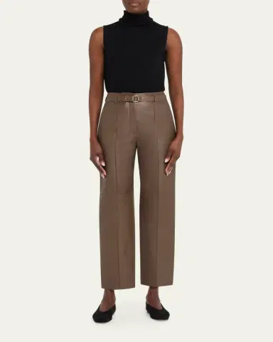 Giorgio Armani Belted Nappa Lambskin Straight-Leg Pants | Thumbnail 2 Giorgio Armani Belted Nappa Lambskin Straight-Leg Pants | Thumbnail 2