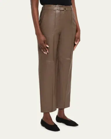 Giorgio Armani Belted Nappa Lambskin Straight-Leg Pants | Thumbnail 4 Giorgio Armani Belted Nappa Lambskin Straight-Leg Pants | Thumbnail 4