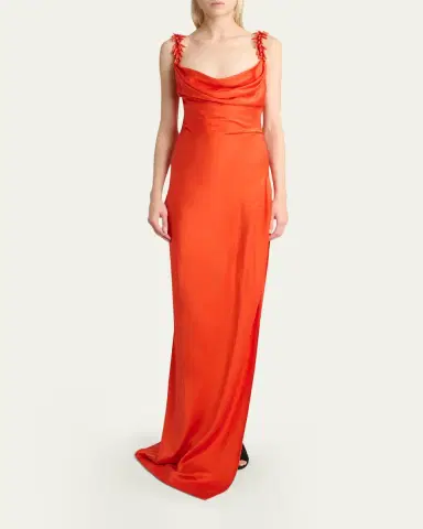 Balmain Embroidered Strap Silk Column Dress | Thumbnail 2 Balmain Embroidered Strap Silk Column Dress | Thumbnail 2