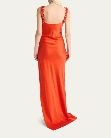 Balmain Embroidered Strap Silk Column Dress | Thumbnail 3 Balmain Embroidered Strap Silk Column Dress | Thumbnail 3