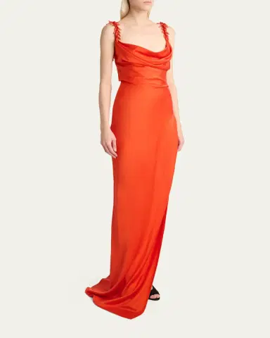 Balmain Embroidered Strap Silk Column Dress | Thumbnail 4 Balmain Embroidered Strap Silk Column Dress | Thumbnail 4