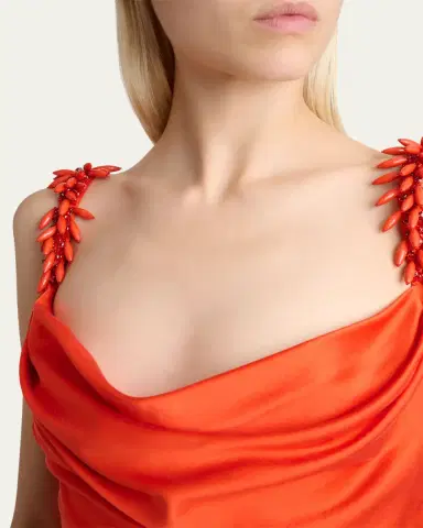 Balmain Embroidered Strap Silk Column Dress | Thumbnail 5 Balmain Embroidered Strap Silk Column Dress | Thumbnail 5