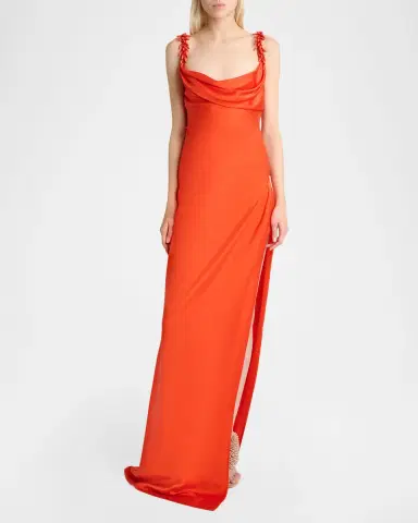 Balmain Embroidered Strap Silk Column Dress | Thumbnail 6 Balmain Embroidered Strap Silk Column Dress | Thumbnail 6