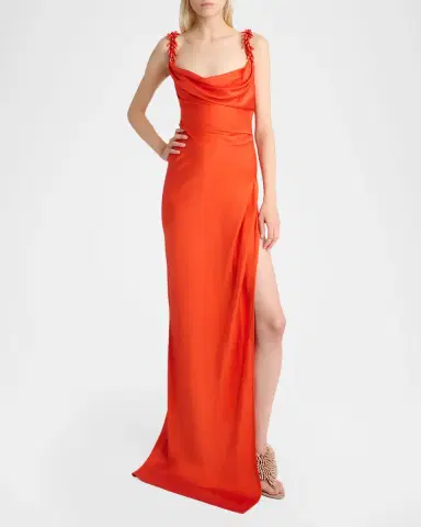 Balmain Embroidered Strap Silk Column Dress | Thumbnail 8 Balmain Embroidered Strap Silk Column Dress | Thumbnail 8