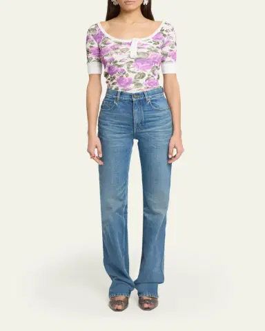 Chloé Floral Rib Short-Sleeve Henley Top | Thumbnail 2 Chloé Floral Rib Short-Sleeve Henley Top | Thumbnail 2