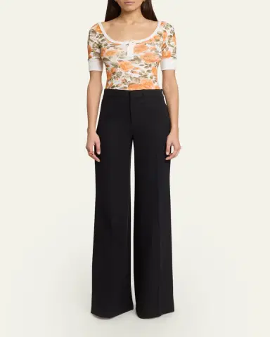 Chloé Floral Rib Short-Sleeve Henley Top | Thumbnail 7 Chloé Floral Rib Short-Sleeve Henley Top | Thumbnail 7