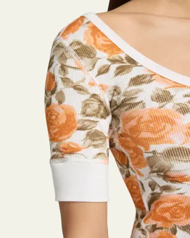 Chloé Floral Rib Short-Sleeve Henley Top | Thumbnail 10 Chloé Floral Rib Short-Sleeve Henley Top | Thumbnail 10