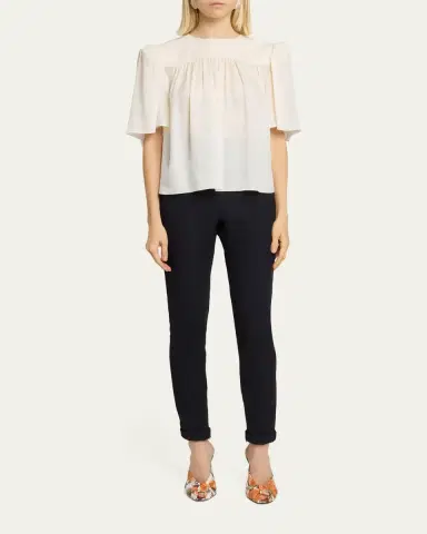 Chloé Strong-Shoulder Floral Silk Jacquard Top | Thumbnail 2 Chloé Strong-Shoulder Floral Silk Jacquard Top | Thumbnail 2