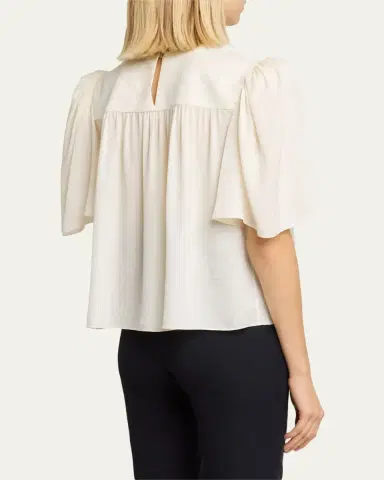 Chloé Strong-Shoulder Floral Silk Jacquard Top | Thumbnail 3 Chloé Strong-Shoulder Floral Silk Jacquard Top | Thumbnail 3