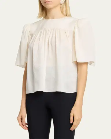Chloé Strong-Shoulder Floral Silk Jacquard Top | Thumbnail 4 Chloé Strong-Shoulder Floral Silk Jacquard Top | Thumbnail 4