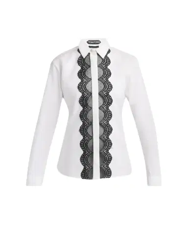 Tom Ford Scalloped Lace-Trim Button-Down Shirt | Thumbnail 1 Tom Ford Scalloped Lace-Trim Button-Down Shirt | Thumbnail 1