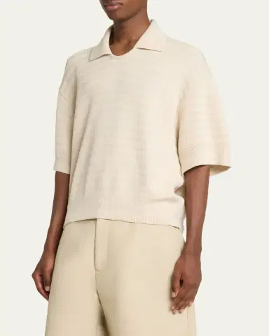 Jacquemus Men's Cotton and Silk Herringbone Knit Polo Sweater | Thumbnail 4 Jacquemus Men's Cotton and Silk Herringbone Knit Polo Sweater | Thumbnail 4