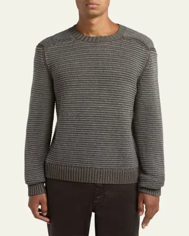 ZEGNA Men's Silk, Linen and Cashmere Ribbed Crewneck Sweater | Thumbnail 4 ZEGNA Men's Silk, Linen and Cashmere Ribbed Crewneck Sweater | Thumbnail 4