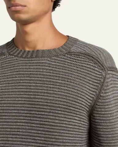 ZEGNA Men's Silk, Linen and Cashmere Ribbed Crewneck Sweater | Thumbnail 5 ZEGNA Men's Silk, Linen and Cashmere Ribbed Crewneck Sweater | Thumbnail 5