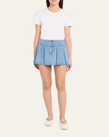 Alice + Olivia Amy Low-Rise Pleated Denim Mini Skirt | Thumbnail 2 Alice + Olivia Amy Low-Rise Pleated Denim Mini Skirt | Thumbnail 2