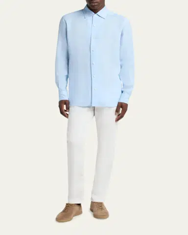 ZEGNA Men's Oasi Lino Solid Sport Shirt | Thumbnail 2 ZEGNA Men's Oasi Lino Solid Sport Shirt | Thumbnail 2