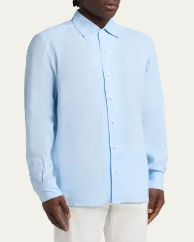 ZEGNA Men's Oasi Lino Solid Sport Shirt | Thumbnail 4 ZEGNA Men's Oasi Lino Solid Sport Shirt | Thumbnail 4