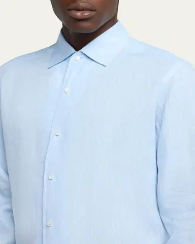 ZEGNA Men's Oasi Lino Solid Sport Shirt | Thumbnail 5 ZEGNA Men's Oasi Lino Solid Sport Shirt | Thumbnail 5