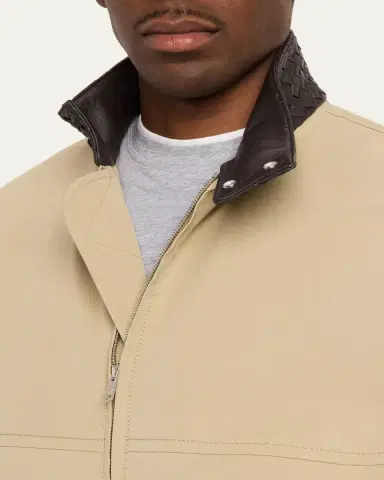 Bottega Veneta Men's Intrecciato Leather-Collar Cotton Blouson | Thumbnail 5 Bottega Veneta Men's Intrecciato Leather-Collar Cotton Blouson | Thumbnail 5