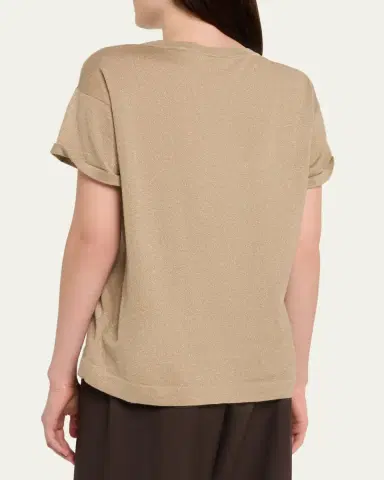 Brunello Cucinelli Shimmering Cashmere Short-Sleeve Crewneck Sweater | Thumbnail 3 Brunello Cucinelli Shimmering Cashmere Short-Sleeve Crewneck Sweater | Thumbnail 3