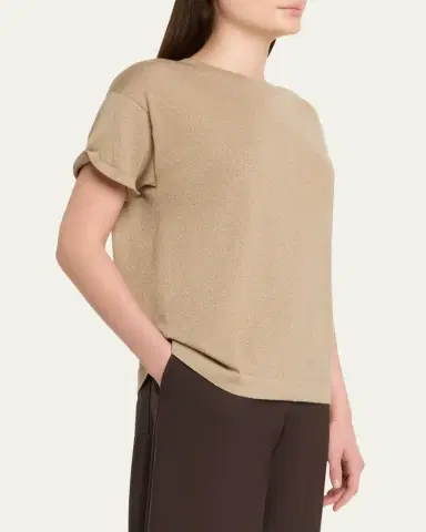 Brunello Cucinelli Shimmering Cashmere Short-Sleeve Crewneck Sweater | Thumbnail 4 Brunello Cucinelli Shimmering Cashmere Short-Sleeve Crewneck Sweater | Thumbnail 4