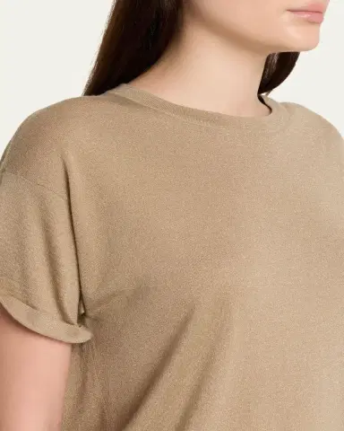 Brunello Cucinelli Shimmering Cashmere Short-Sleeve Crewneck Sweater | Thumbnail 5 Brunello Cucinelli Shimmering Cashmere Short-Sleeve Crewneck Sweater | Thumbnail 5