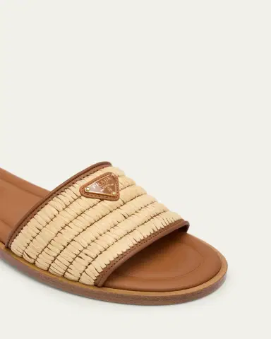 Prada Triangle Logo Raffia Flat Slide Sandals | Thumbnail 8 Prada Triangle Logo Raffia Flat Slide Sandals | Thumbnail 8