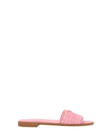 Prada Triangle Logo Raffia Flat Slide Sandals | Thumbnail 1 Prada Triangle Logo Raffia Flat Slide Sandals | Thumbnail 1