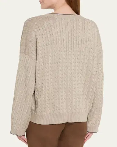 Brunello Cucinelli Shimmering Cable Knit Crewneck Sweater | Thumbnail 3 Brunello Cucinelli Shimmering Cable Knit Crewneck Sweater | Thumbnail 3