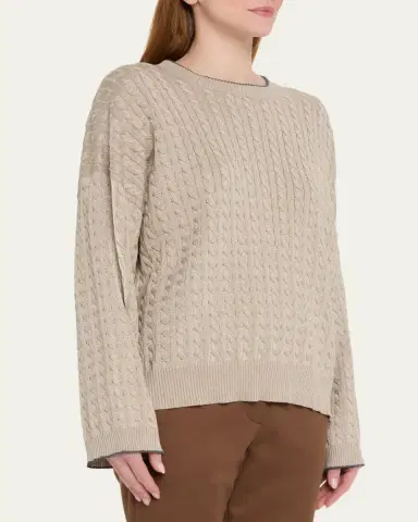 Brunello Cucinelli Shimmering Cable Knit Crewneck Sweater | Thumbnail 4 Brunello Cucinelli Shimmering Cable Knit Crewneck Sweater | Thumbnail 4