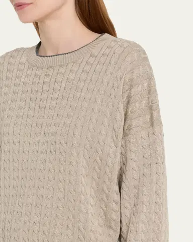 Brunello Cucinelli Shimmering Cable Knit Crewneck Sweater | Thumbnail 5 Brunello Cucinelli Shimmering Cable Knit Crewneck Sweater | Thumbnail 5
