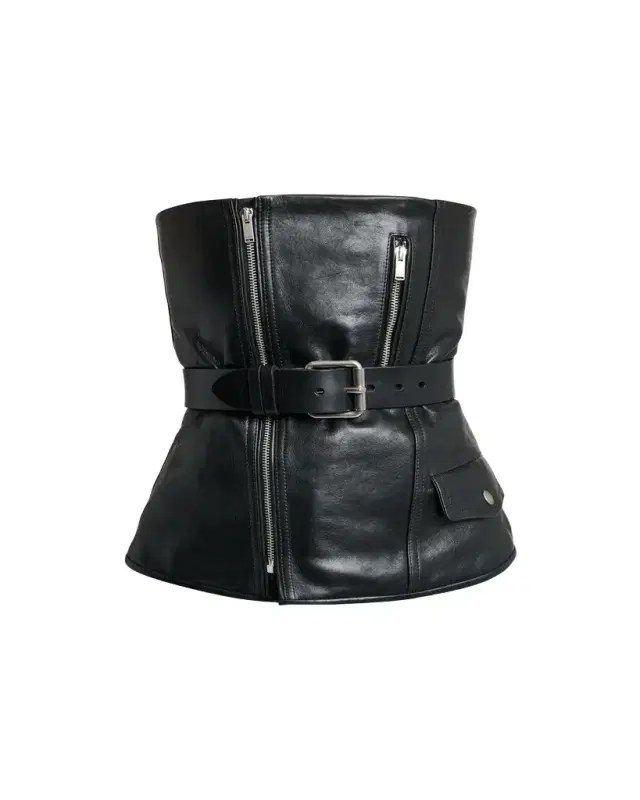 Belted Leather Biker Bustier Top Belted Leather Biker Bustier Top