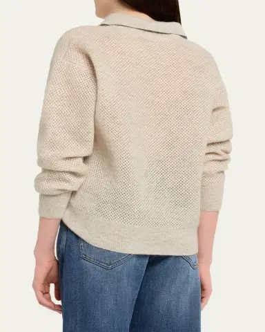 Brunello Cucinelli Shimmering Mohair Net Knit Polo Sweater | Thumbnail 3 Brunello Cucinelli Shimmering Mohair Net Knit Polo Sweater | Thumbnail 3