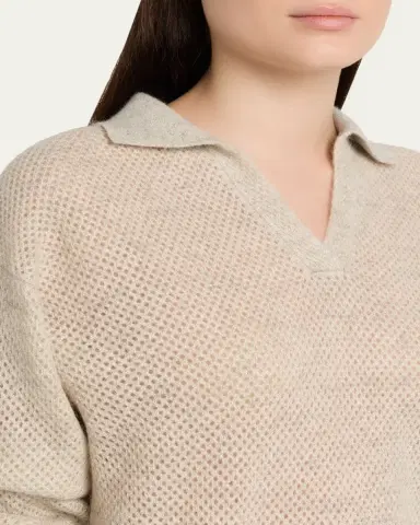 Brunello Cucinelli Shimmering Mohair Net Knit Polo Sweater | Thumbnail 5 Brunello Cucinelli Shimmering Mohair Net Knit Polo Sweater | Thumbnail 5