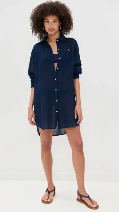 Polo Ralph Lauren Cotton inen Boyfriend Shirt Navy Blue | Thumbnail 2 Polo Ralph Lauren Cotton inen Boyfriend Shirt Navy Blue | Thumbnail 2