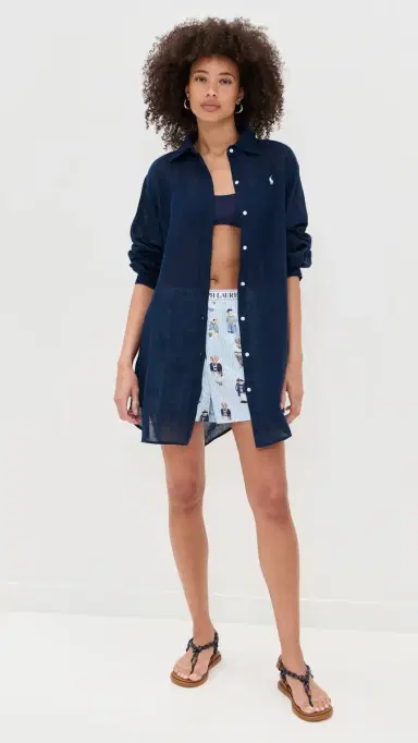 Polo Ralph Lauren Cotton inen Boyfriend Shirt Navy Blue | Thumbnail 5 Polo Ralph Lauren Cotton inen Boyfriend Shirt Navy Blue | Thumbnail 5