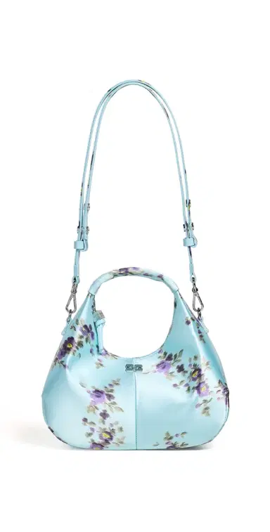 GANNI Hobo Mini Printed Satin Bag Iced Aqua One Size | Thumbnail 1 GANNI Hobo Mini Printed Satin Bag Iced Aqua One Size | Thumbnail 1