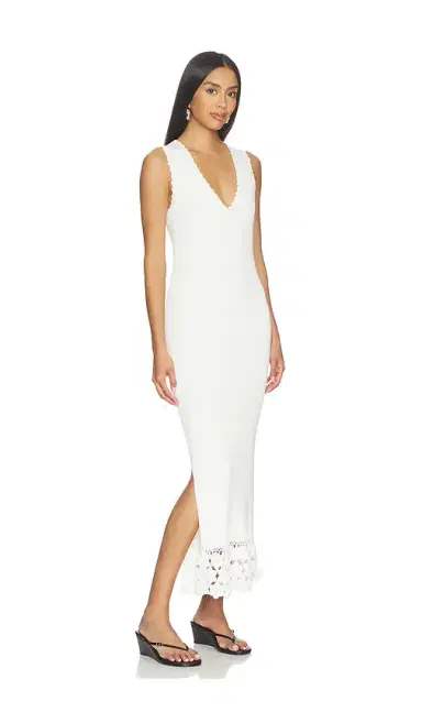 Ganni Fine Cotton Rib Crochet V-neck Dress | Thumbnail 2 Ganni Fine Cotton Rib Crochet V-neck Dress | Thumbnail 2