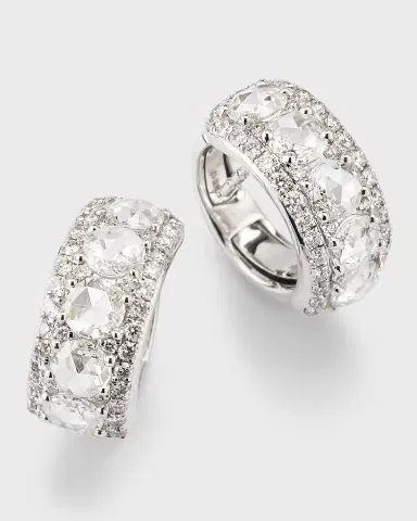 64 Facets Linear 18K White Gold Diamond Huggie Hoop Earrings, 1.50tcw | Thumbnail 3 64 Facets Linear 18K White Gold Diamond Huggie Hoop Earrings, 1.50tcw | Thumbnail 3