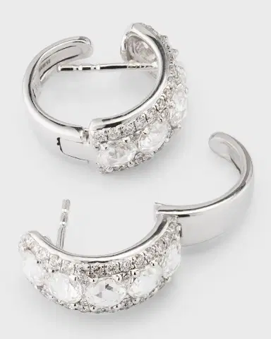64 Facets Linear 18K White Gold Diamond Huggie Hoop Earrings, 1.50tcw | Thumbnail 4 64 Facets Linear 18K White Gold Diamond Huggie Hoop Earrings, 1.50tcw | Thumbnail 4