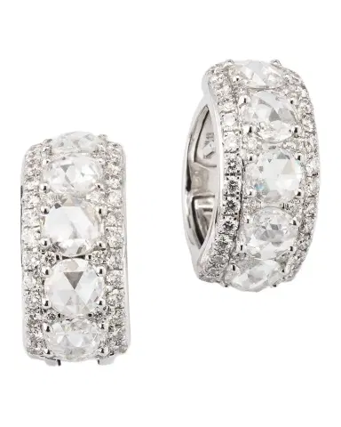 64 Facets Linear 18K White Gold Diamond Huggie Hoop Earrings, 1.50tcw | Thumbnail 1 64 Facets Linear 18K White Gold Diamond Huggie Hoop Earrings, 1.50tcw | Thumbnail 1