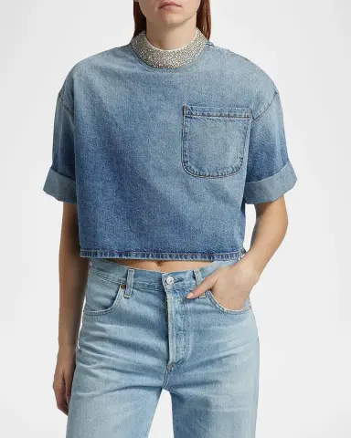 TWP Ex T Denim Crop Top with Crystal Collar | Thumbnail 3 TWP Ex T Denim Crop Top with Crystal Collar | Thumbnail 3