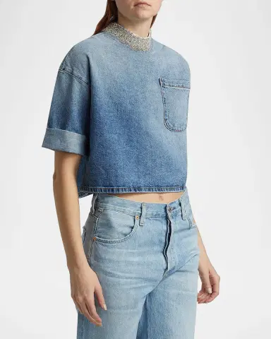 TWP Ex T Denim Crop Top with Crystal Collar | Thumbnail 6 TWP Ex T Denim Crop Top with Crystal Collar | Thumbnail 6