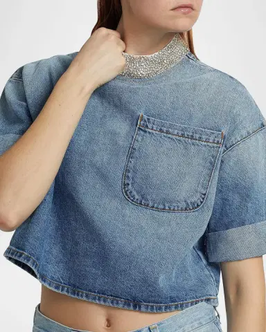 TWP Ex T Denim Crop Top with Crystal Collar | Thumbnail 7 TWP Ex T Denim Crop Top with Crystal Collar | Thumbnail 7