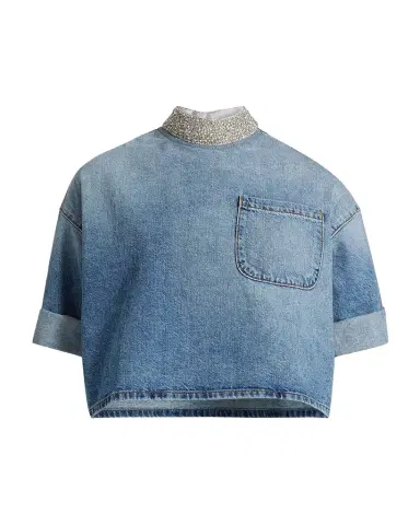 TWP Ex T Denim Crop Top with Crystal Collar | Thumbnail 1 TWP Ex T Denim Crop Top with Crystal Collar | Thumbnail 1