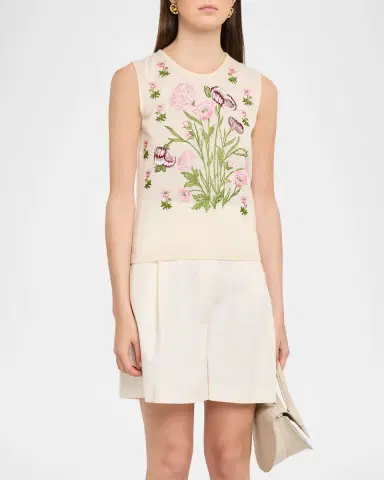 Giambattista Valli Floral Embroidered Cashmere-Silk Knit Tank Top | Thumbnail 4 Giambattista Valli Floral Embroidered Cashmere-Silk Knit Tank Top | Thumbnail 4