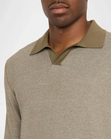 Stefano Ricci Men 's Silk and Cotton Textured Johnny Collar Polo Sweater | Thumbnail 4 Stefano Ricci Men 's Silk and Cotton Textured Johnny Collar Polo Sweater | Thumbnail 4
