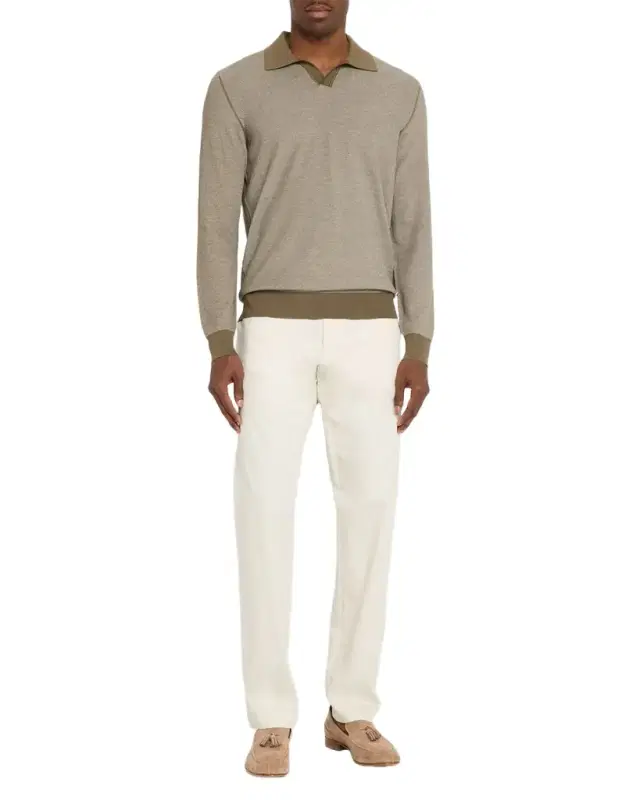 Men 's Silk and Cotton Textured Johnny Collar Polo Sweater Men 's Silk and Cotton Textured Johnny Collar Polo Sweater
