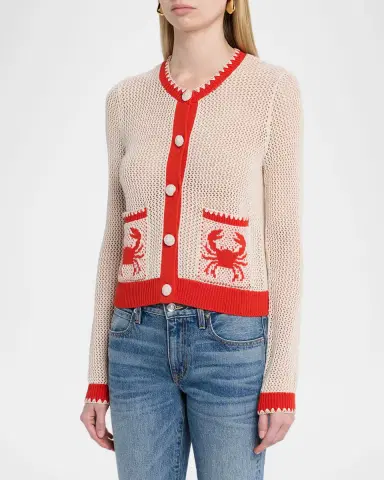 Autumn Cashmere Crab Intarsia Mesh-Knit Cardigan | Thumbnail 4 Autumn Cashmere Crab Intarsia Mesh-Knit Cardigan | Thumbnail 4